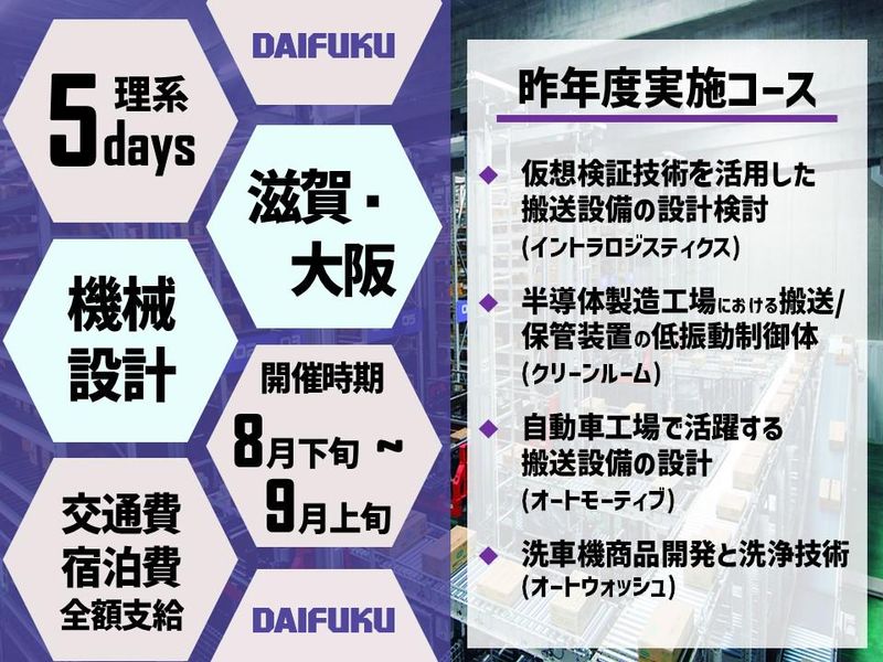 【滋賀/理系】マテハンNo.1の5days機械設計職体験