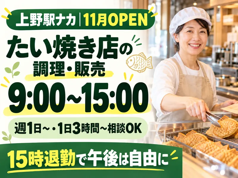 おめで鯛焼き本舗　上野駅構内【株式会社デルソーレ】のアルバイト・バイト求人情報