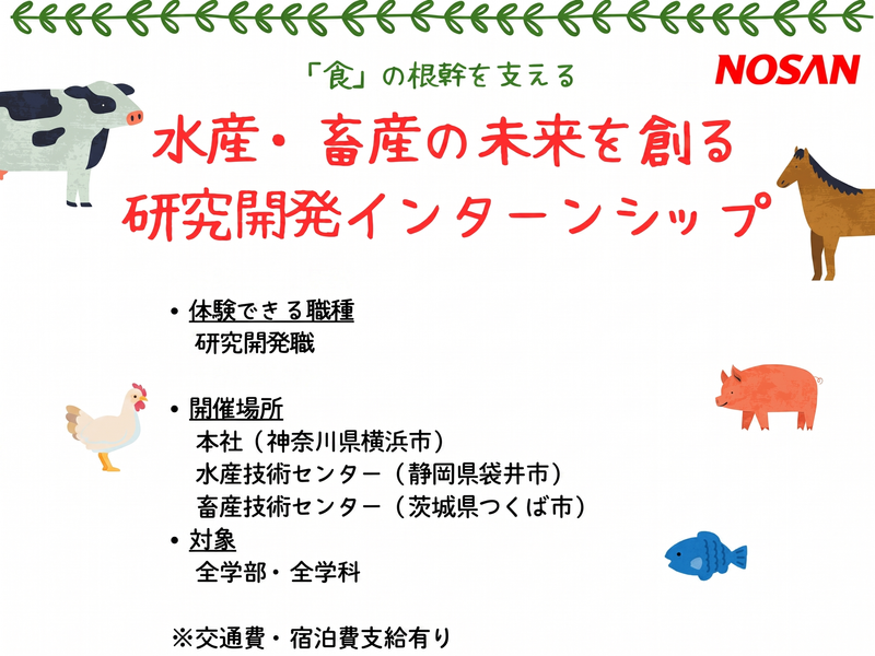 食品・配合飼料メーカーの研究開発職1週間インターンシップ